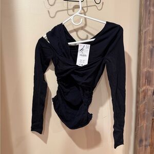 Zara Black Twist-Front Long Sleeve Bodysuit